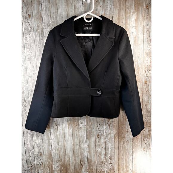 Andre Badi Jacket‎ Women 13/36 Large Black Wool Blend Dark Waist Length - Picture 1 of 6